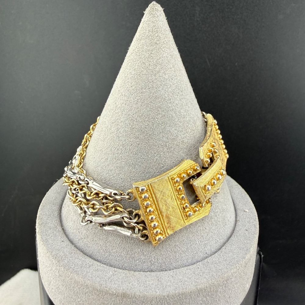Vintage Celebrity Layered Chain Bracelet Multi Tone Signed 7"‎